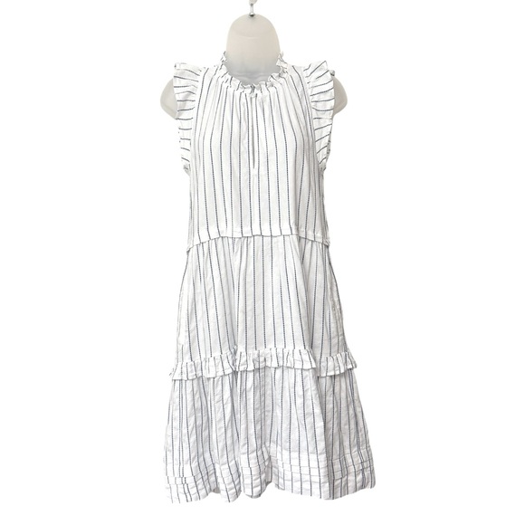 ME + EM | Striped frill-trim tiered cotton-blend dress in White/Blue, Size US 6 - Picture 5 of 13